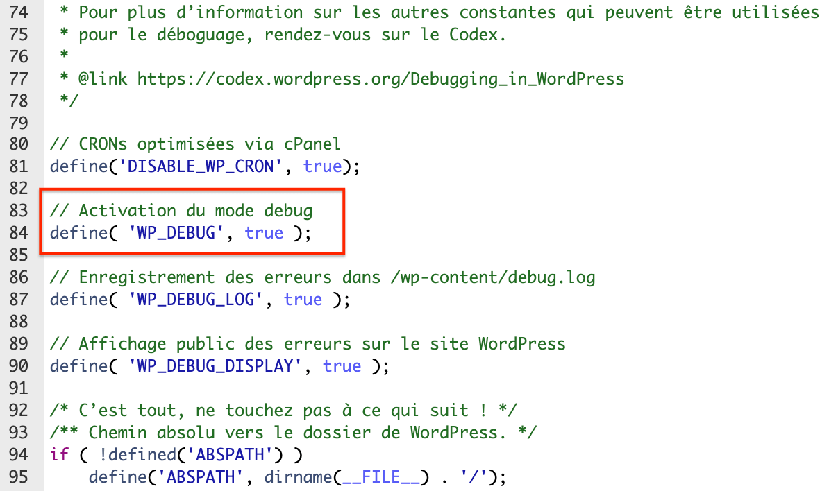 Activer le mode DEBUG de WordPress via wp-config.php