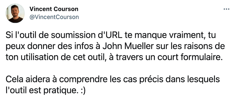 Tweet sur l'indexation Google de Vincent Courson