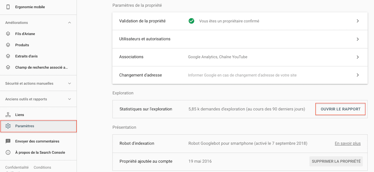 Rapport dans votre GSC : statistiques et exploration