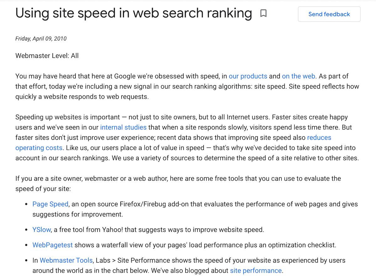 Le temps de chargement d'un site