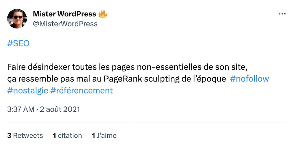 Résoudre les problèmes d'indexation Google en optimisant son crawl budget grâce au noindex : #SEO Faire désindexer toutes les pages non-essentielles de son site, ça ressemble pas mal au PageRank sculpting de l’époque  #nofollow #nostalgie #référencement