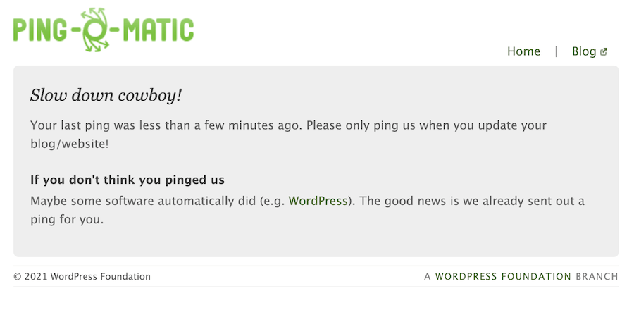 Résultat sur Pingomatic après ping sur Feedburner