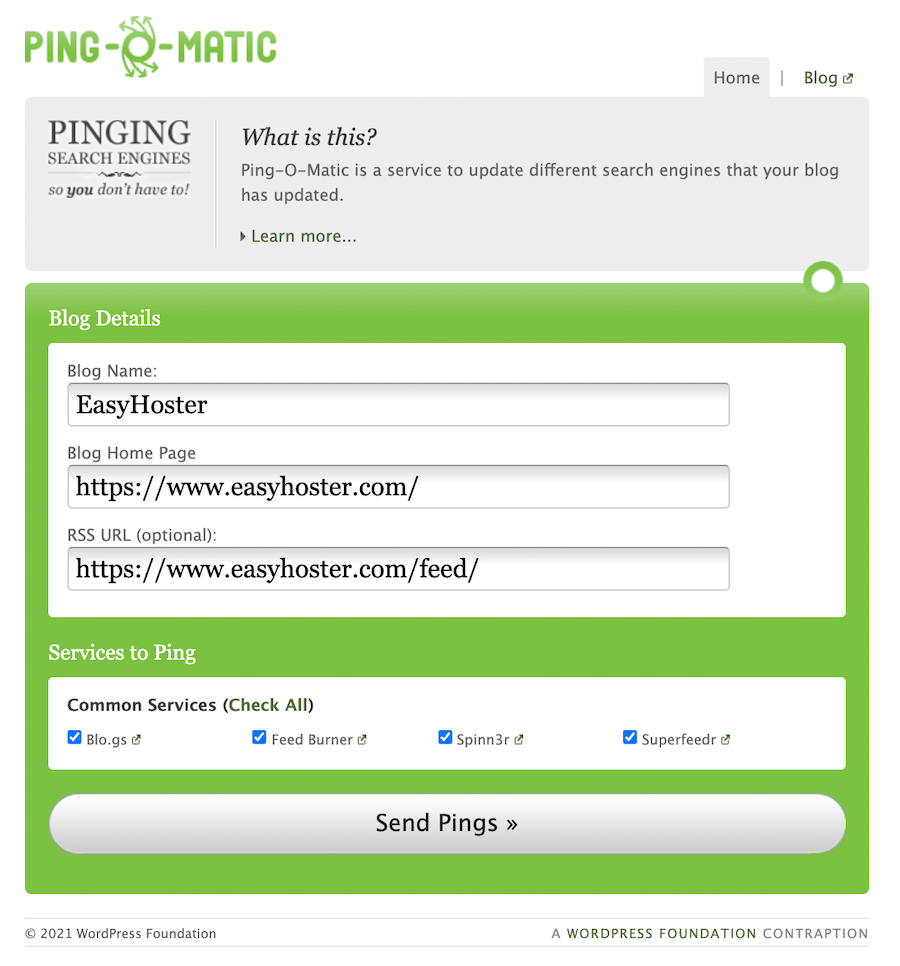 Utiliser Pingomatic pour indexer vos contenus