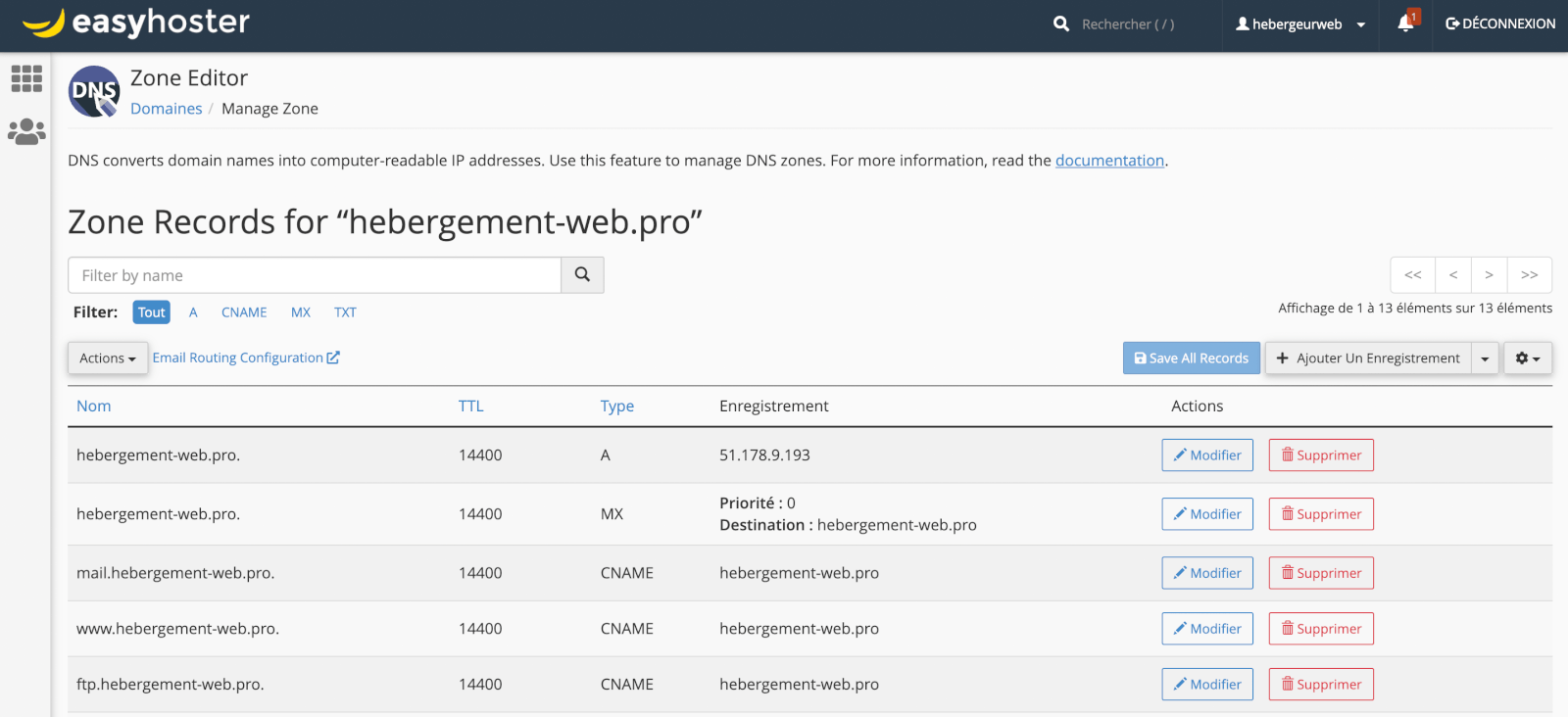 Gestionnaire de zones dns avancé hébergement cPanel