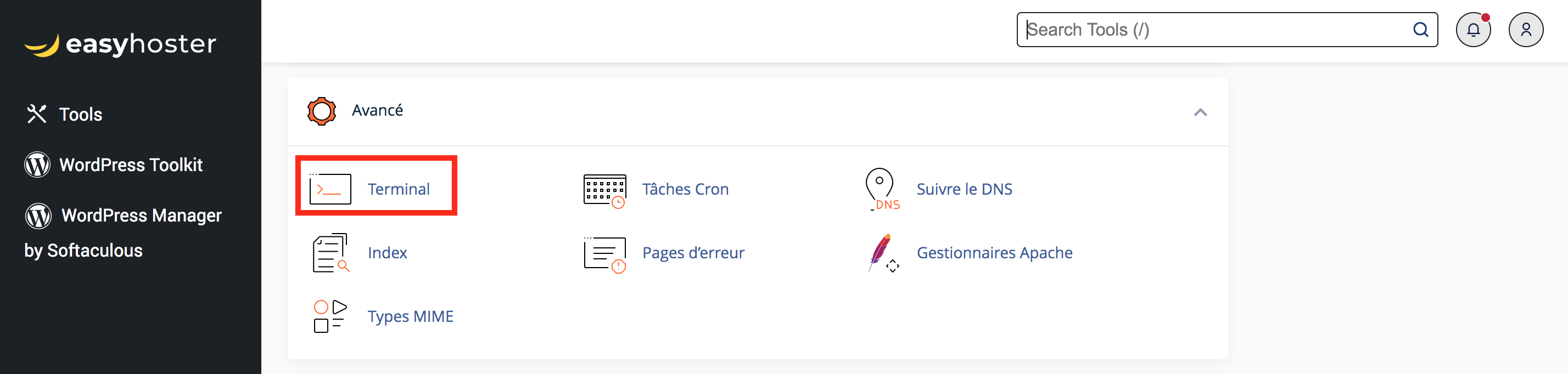 Terminal, outil pour lancer des lignes de commande dans cPanel