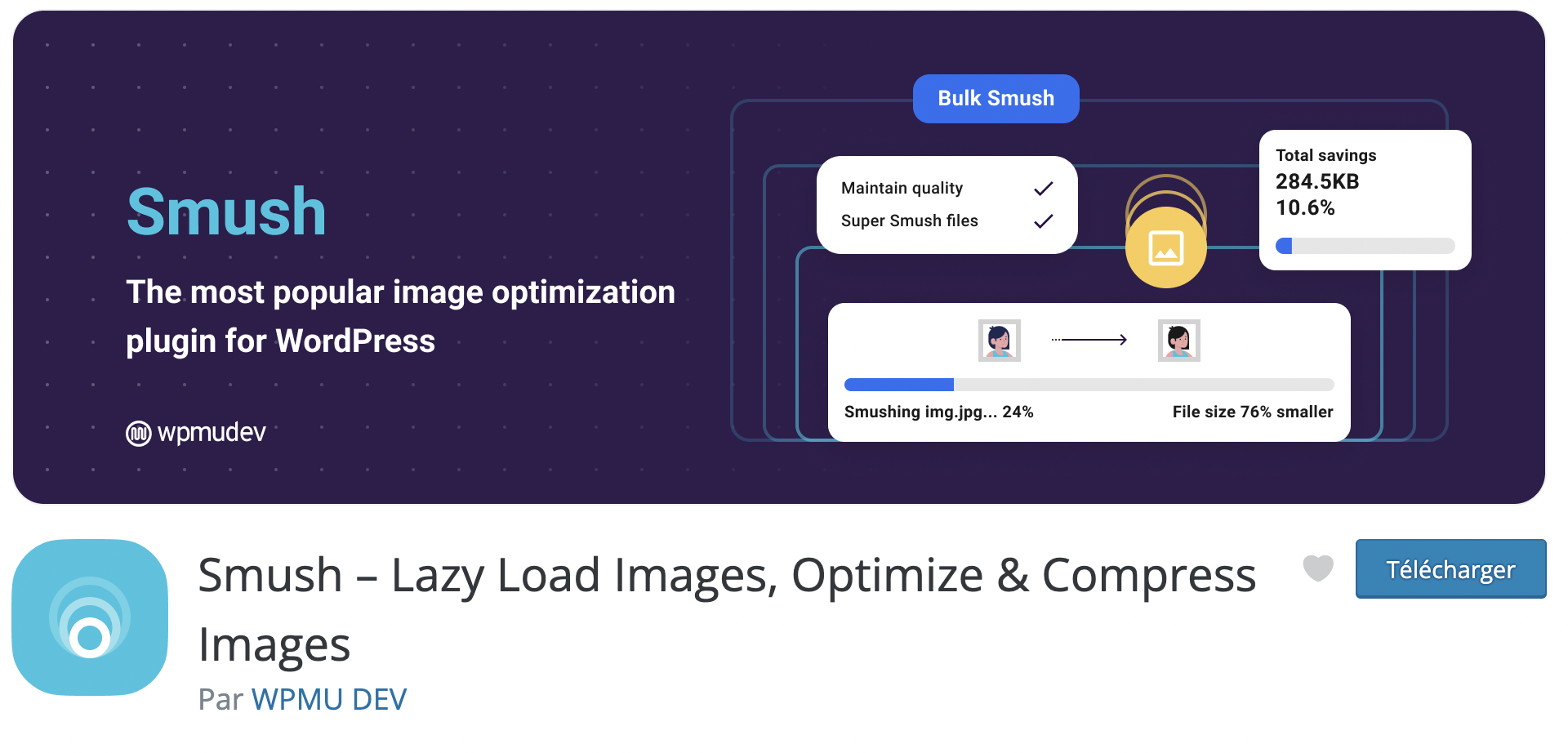 Smush : plugin d'optimisation d'images, compression WP / conversion WebP