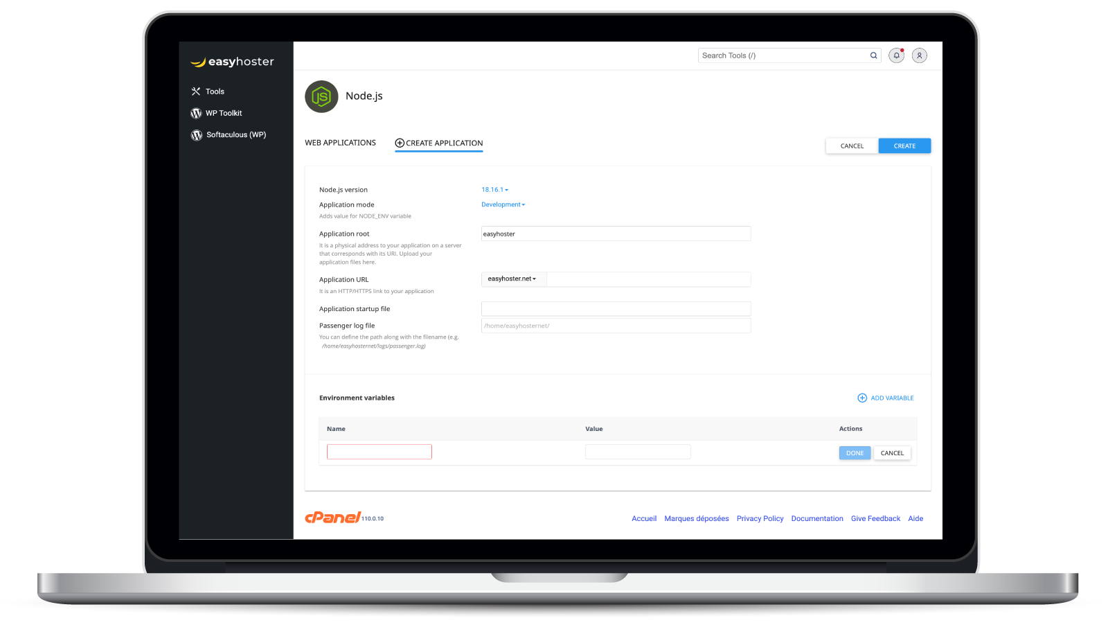 Hébergement Web Node.js cPanel EasyHoster 