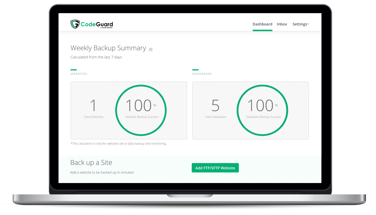 Aperçu de l'interface élégante de CodeGuard, la solution numéro 1 pour réaliser des backups fiables et décentralisés