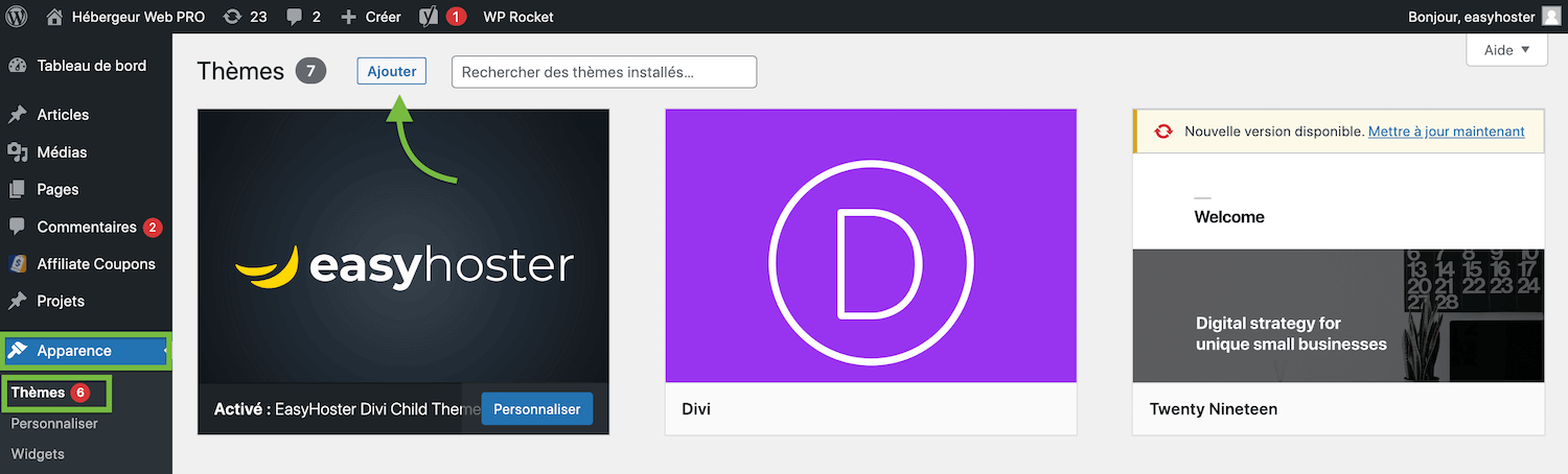 Étape 1 pour installer un thème WordPress depuis le dashboard WP