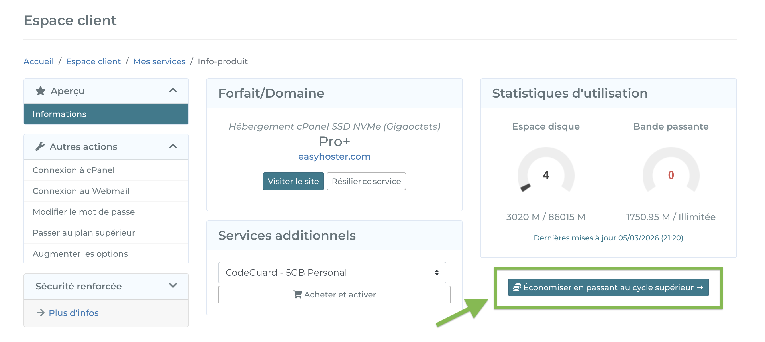 Changement de cycle de facturation EasyHoster