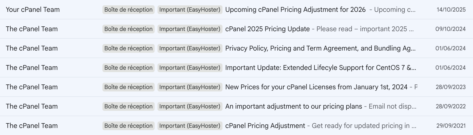 Augmentation annuelle de Tarifs de cPanel (cPanel Pricing, Prix cPanel)