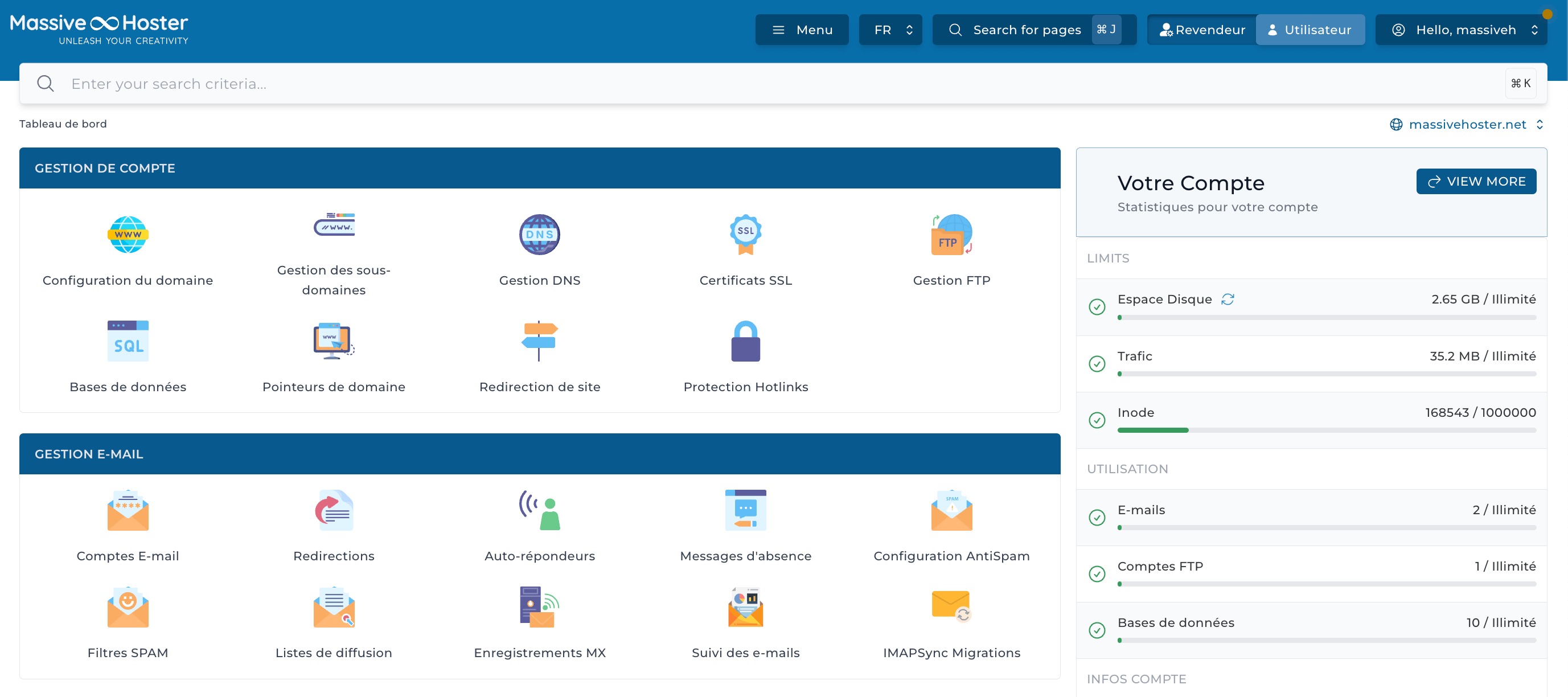 DirectAdmin FR chez MassiveHoster (DirectAdmin en français).